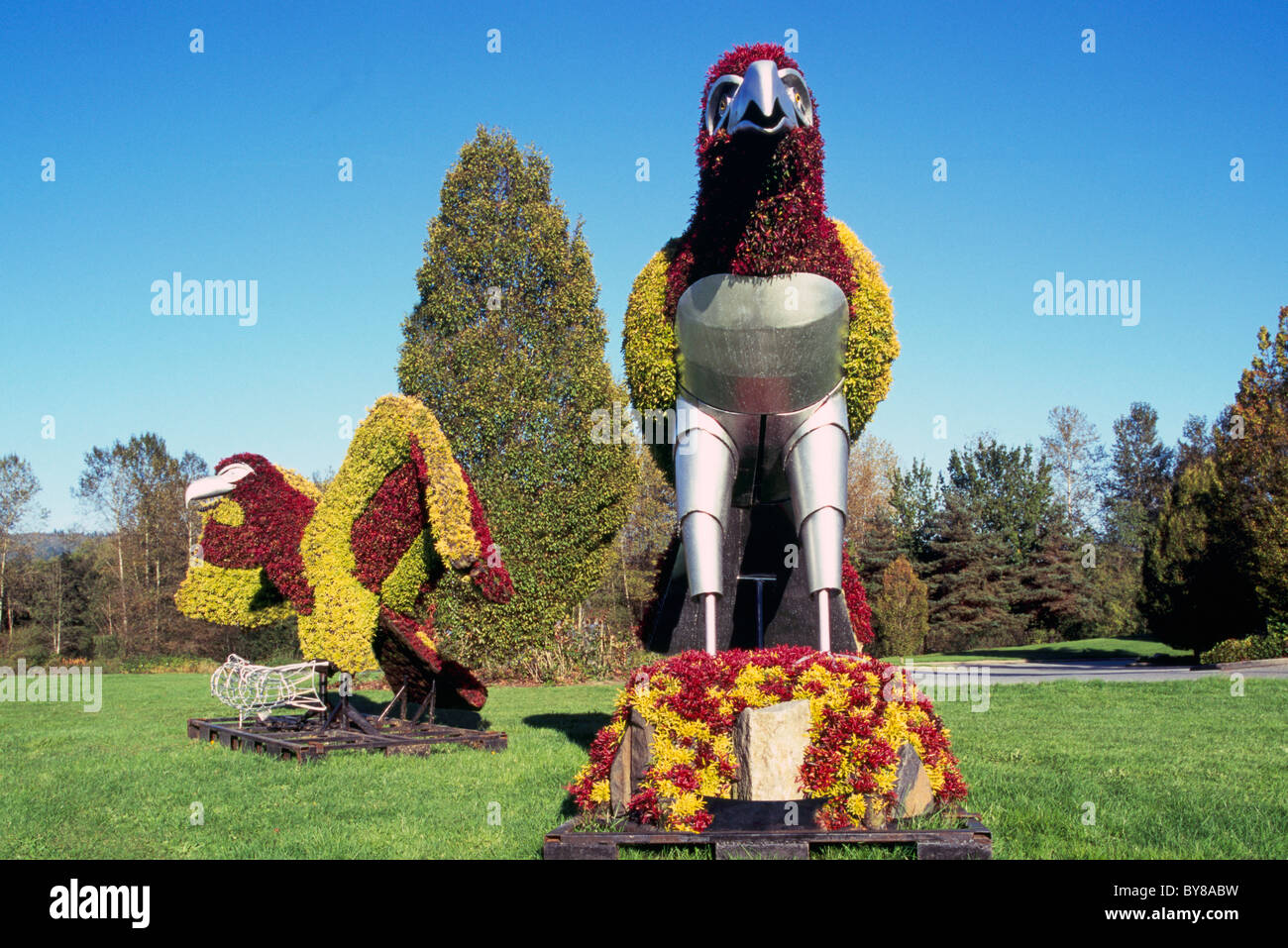 Eco topiaire Sculpture, Burnaby, BC, en Colombie-Britannique, Canada - L'art public, art urbain, les végétaux vivants dans des sculptures d'oiseaux Aigle Banque D'Images