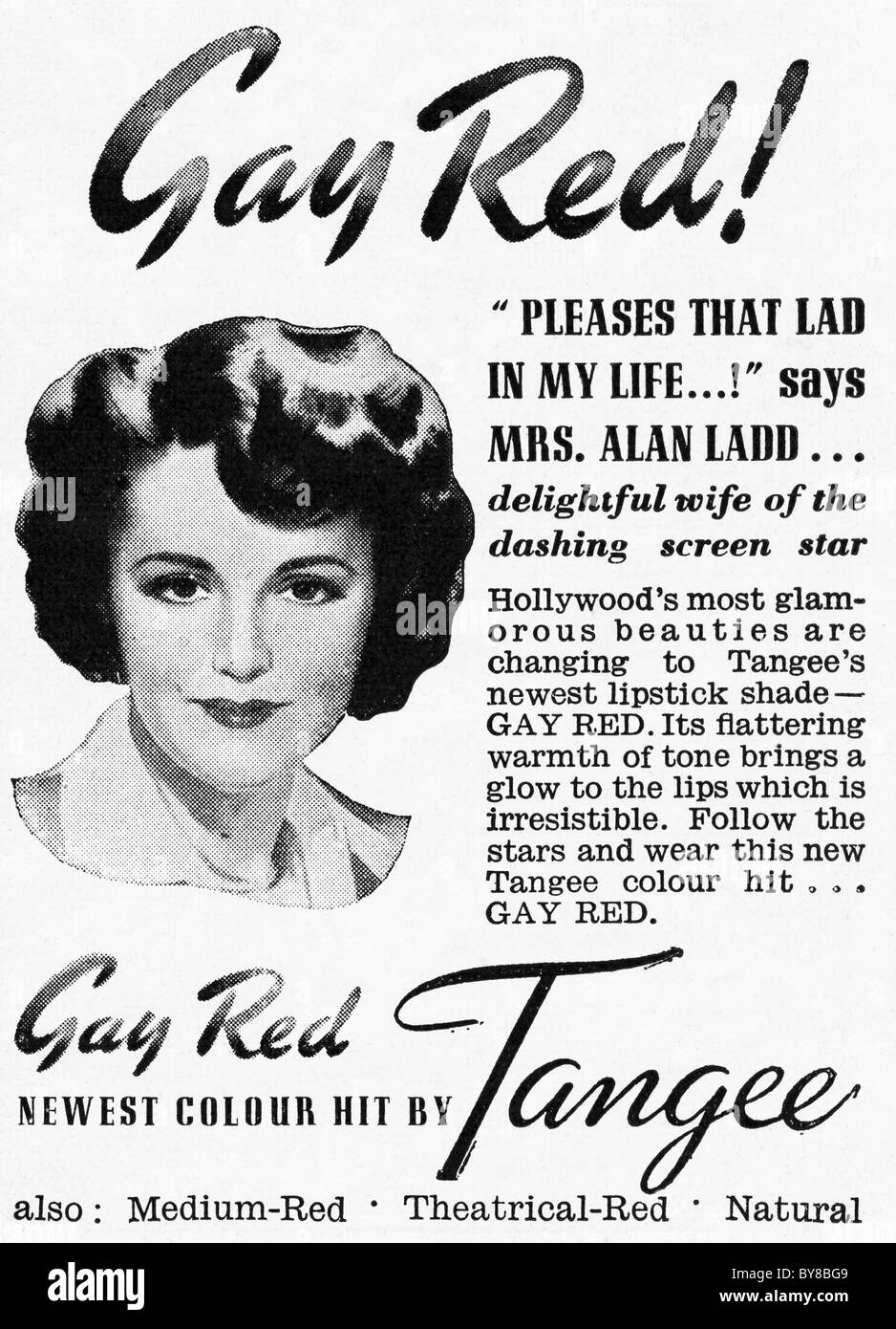 1940 Publicité pour TANGEE coloration de cheveux dans women's home magazine économique avec Sue Carol épouse de film star Alan Ladd Banque D'Images