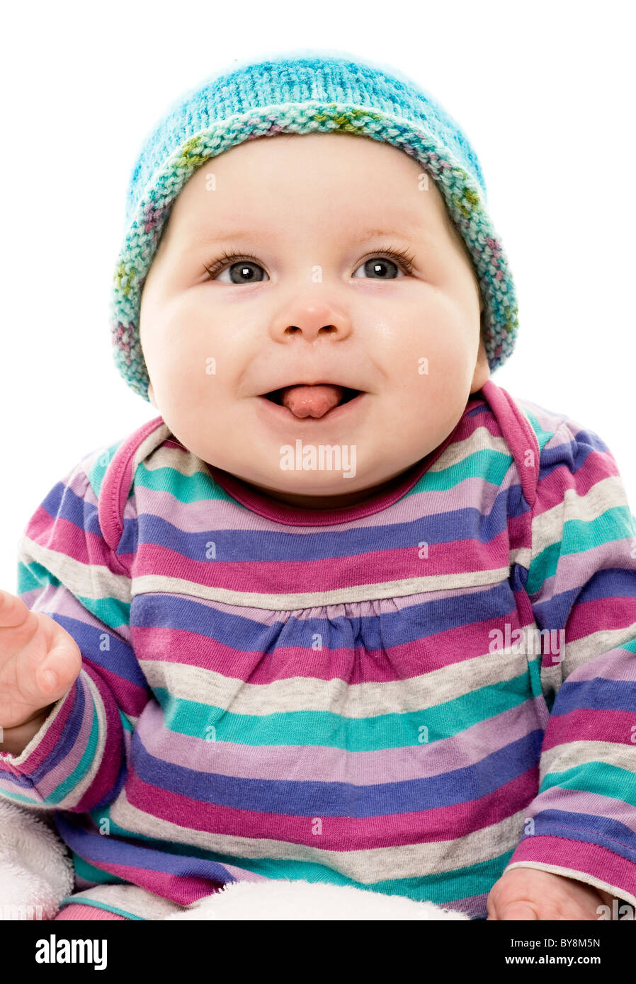 Tete Et Des Epaules Du Bebe Coller Sa Langue Out Photo Stock Alamy