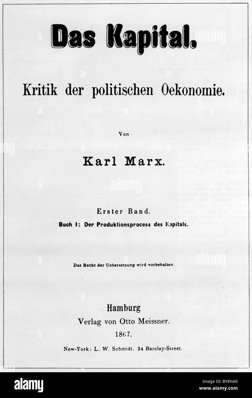 DAS KAPITAL page de titre du premier volume de Karl Marx, critique du capitalisme publié à Hambourg en 1867 Banque D'Images