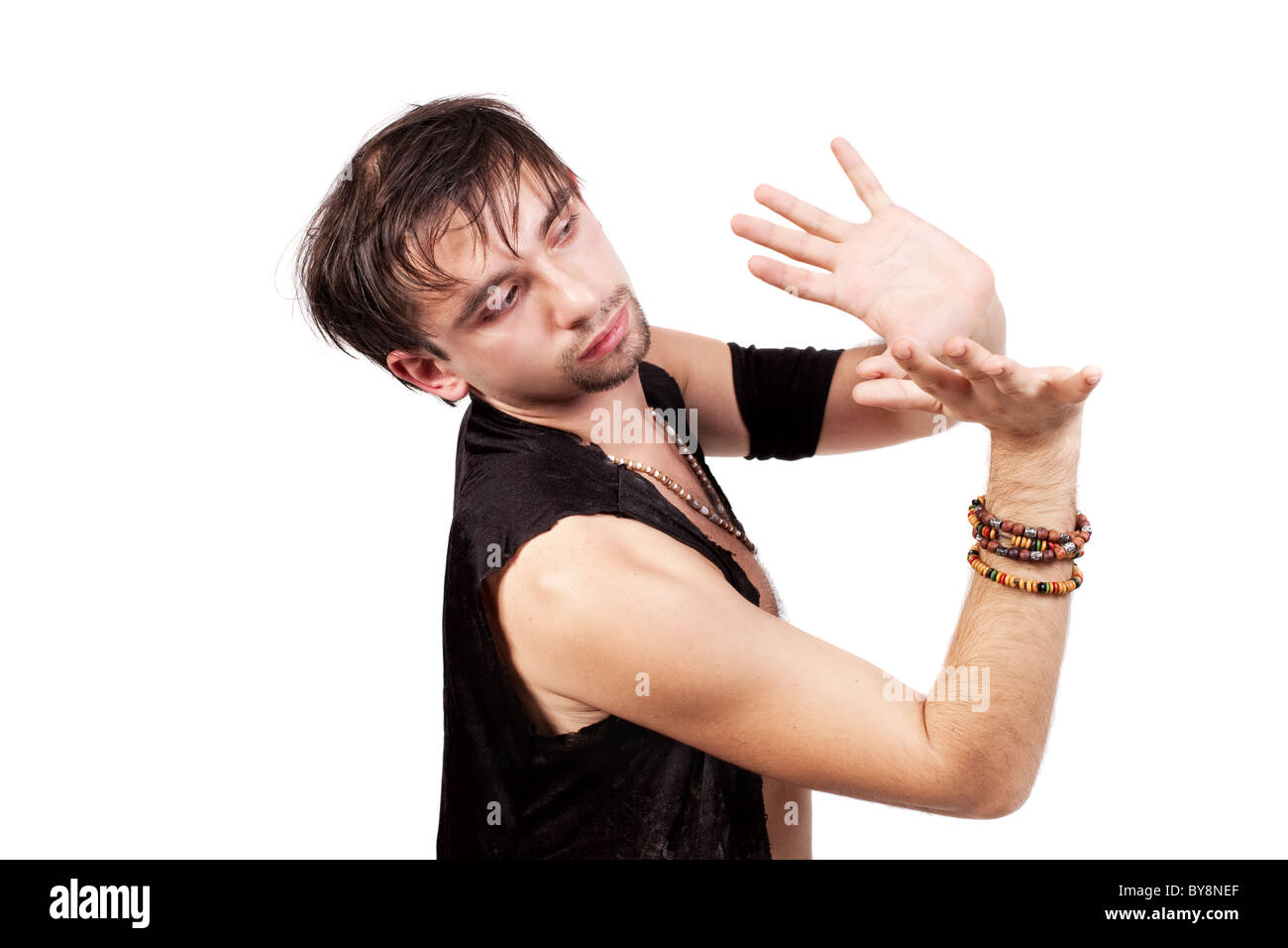 Danseuse de flamenco jeune homme isolé sur fond awhite Banque D'Images