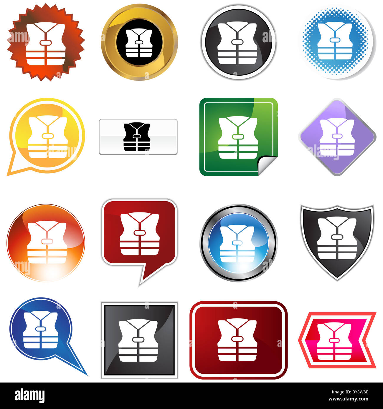 Gilet icon set isolé sur un fond blanc. Banque D'Images