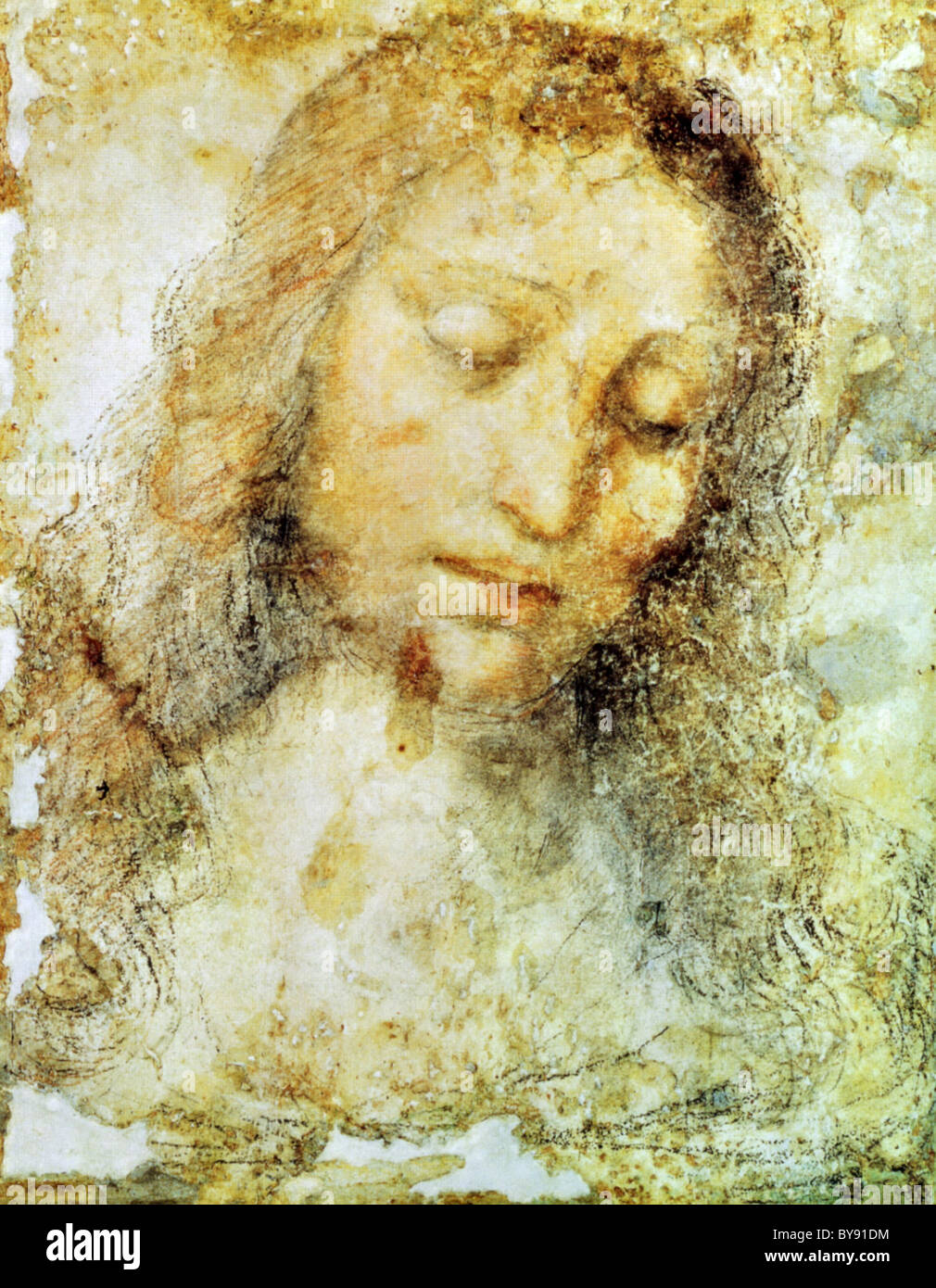 Tête du Christ de Léonard de Vinci. Banque D'Images