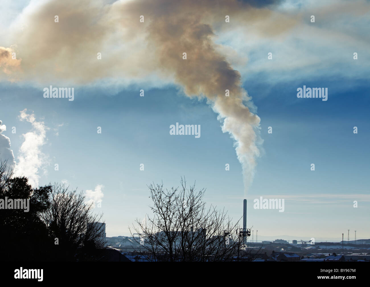 La pollution atmosphérique à partir de l'aciérie de Corus, à Port Talbot, Pays de Galles, Royaume-Uni Banque D'Images
