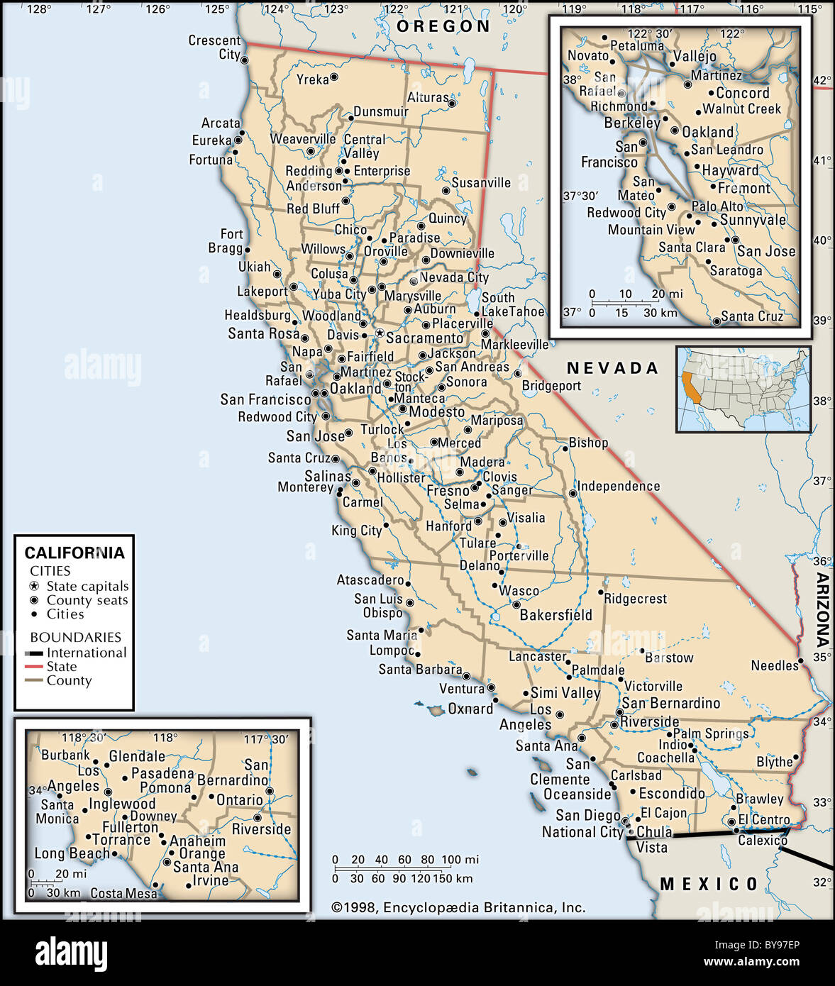 Carte politique de la Californie Banque D'Images