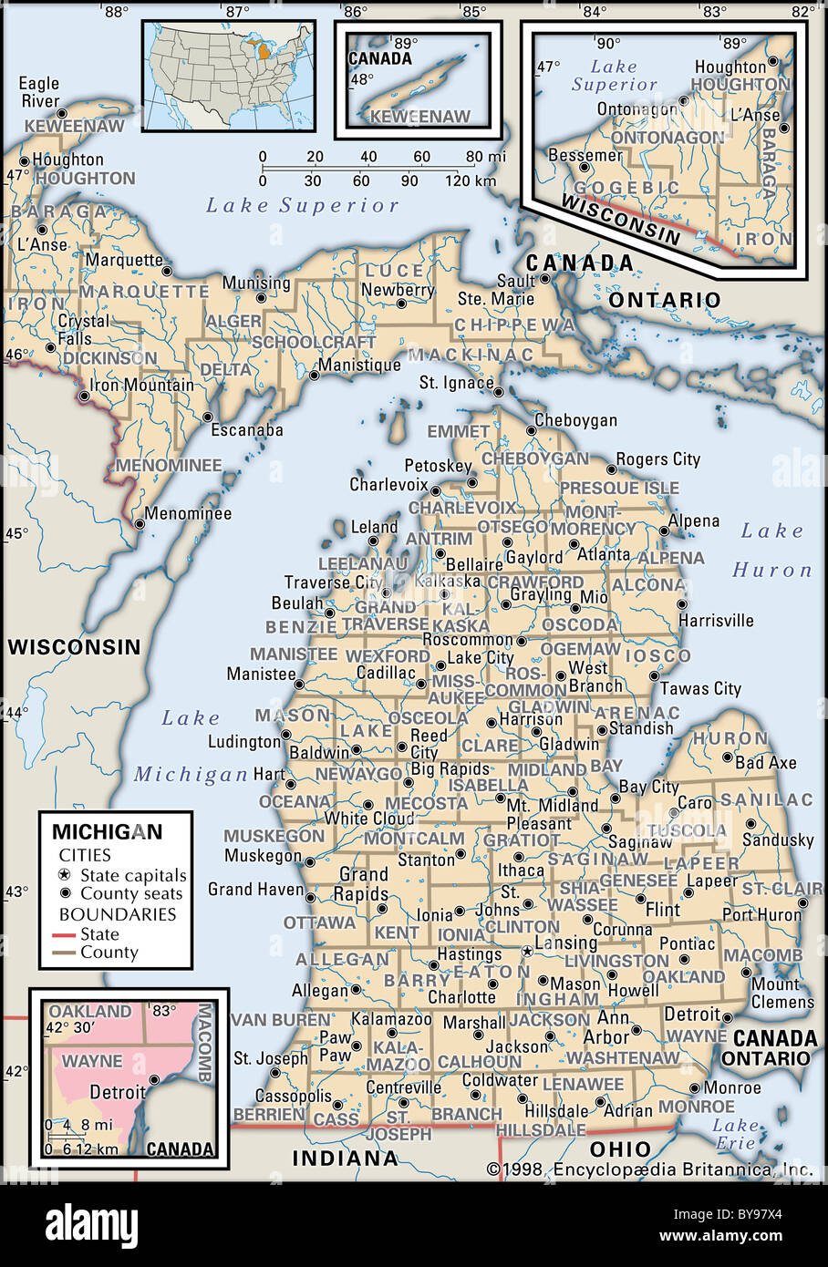 Carte politique du Michigan Banque D'Images