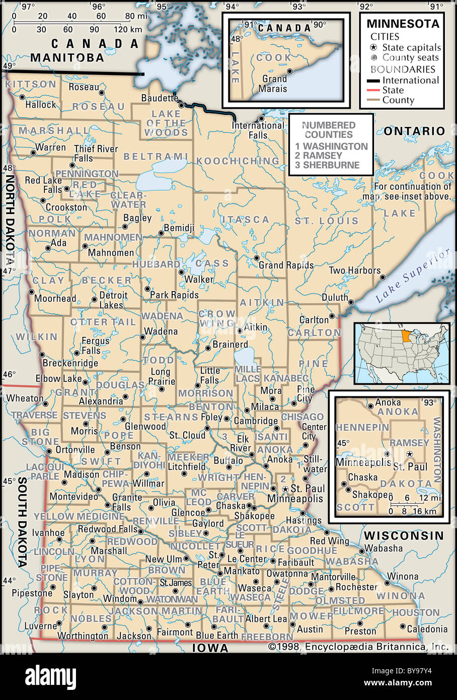 Political Map Of Minnesota Banque De Photographies Et D Images Haute Carte Politique Du Minnesota By97y4