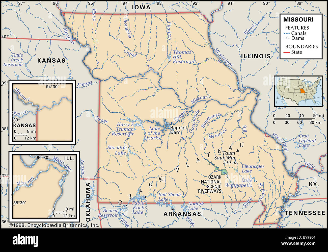 Carte Physique De Missouri Photo Stock Alamy Carte Physique De Missouri By9804