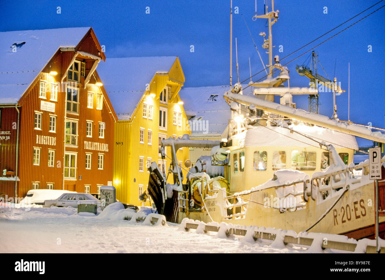 Hammerfest, Norvège, l'hiver, port. Banque D'Images