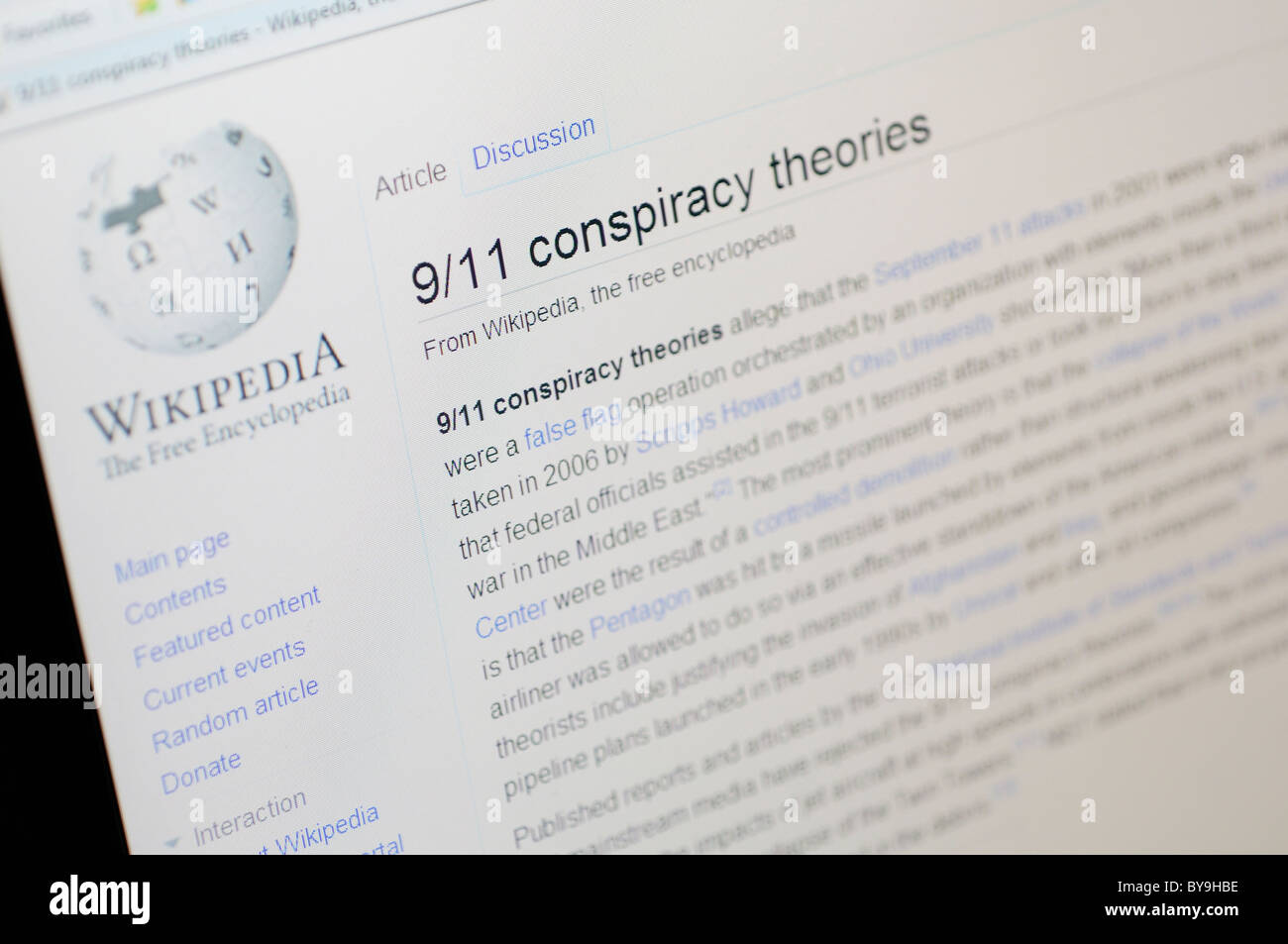 Une recherche wikipedia pour le 11 septembre 2001 les théories du complot Banque D'Images