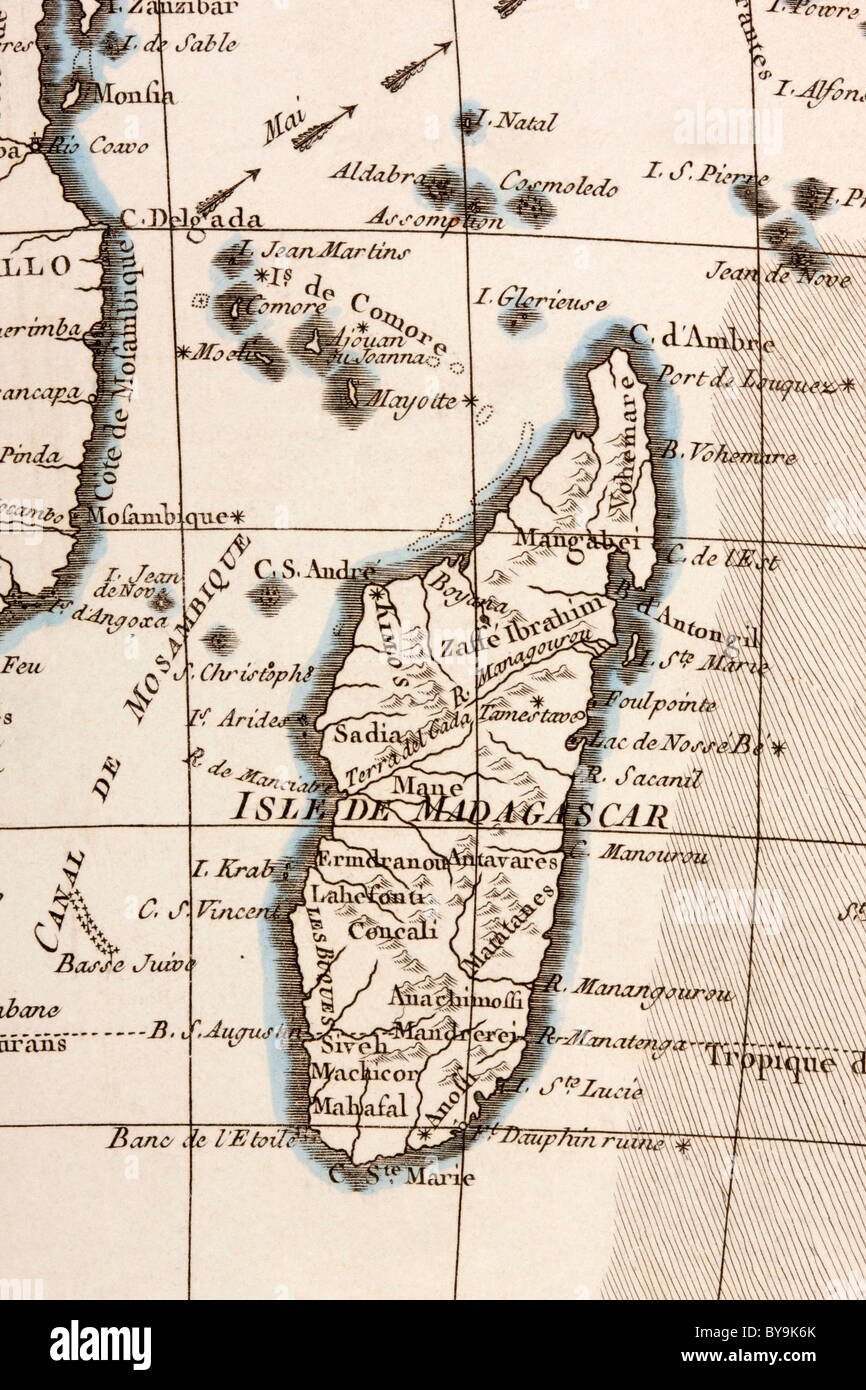 Madagascar et Comores vers 1760. Banque D'Images