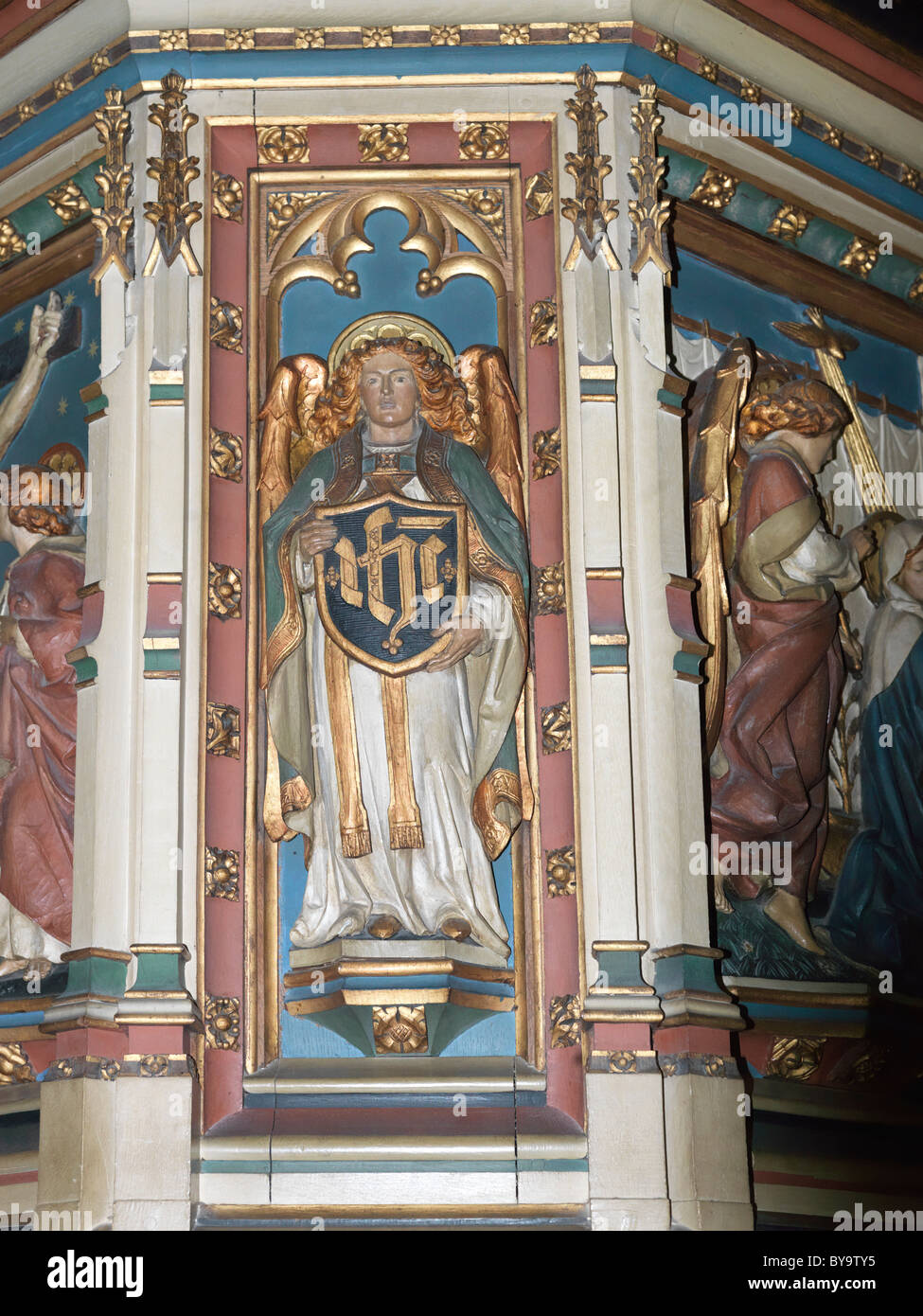 Canterbury Kent Angleterre Cathédrale de Canterbury gros plan sur Pulpit - Pulpit érigé en 1898 sculpté par George Bodley en mémoire de Dean Robert Pa Banque D'Images