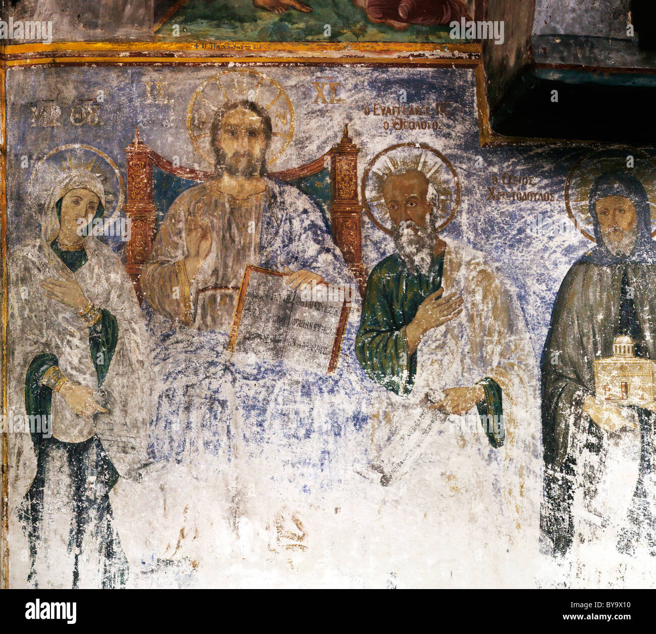 Chora Grèce Patmos Monastère Saint Jean le Théologien fresques byzantines dans le narthex Banque D'Images