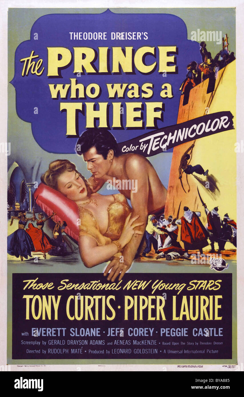 Le Prince qui était un voleur Année : 1951 USA Réalisation : Rudolph Maté Piper Laurie, Tony Curtis Film poster (USA) Banque D'Images