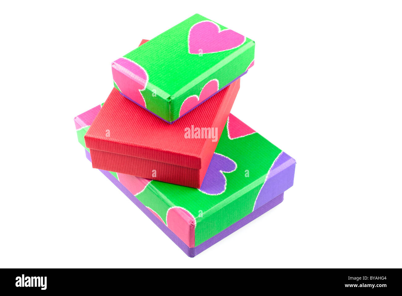 Trois boîtes cadeaux saint-valentin peint style isolé sur fond blanc Banque D'Images