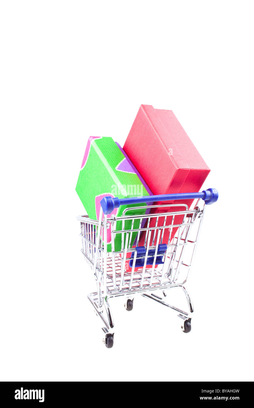 Boîtes cadeaux saint-valentin peint en style panier isolé sur fond blanc Banque D'Images