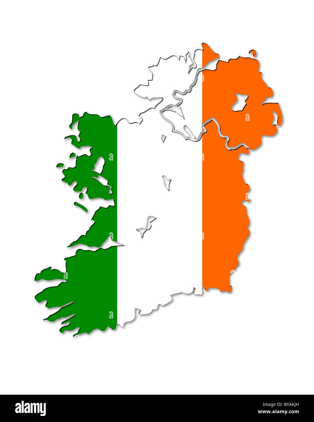 Carte de l'Irlande avec son drapeau au-dessus. Banque D'Images