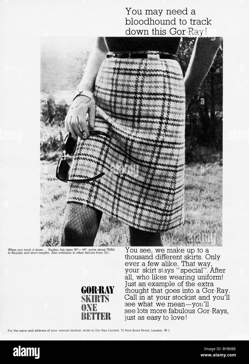 1960 Annonce dans le magazine de mode pour femmes GOR-RAY jupes Banque D'Images