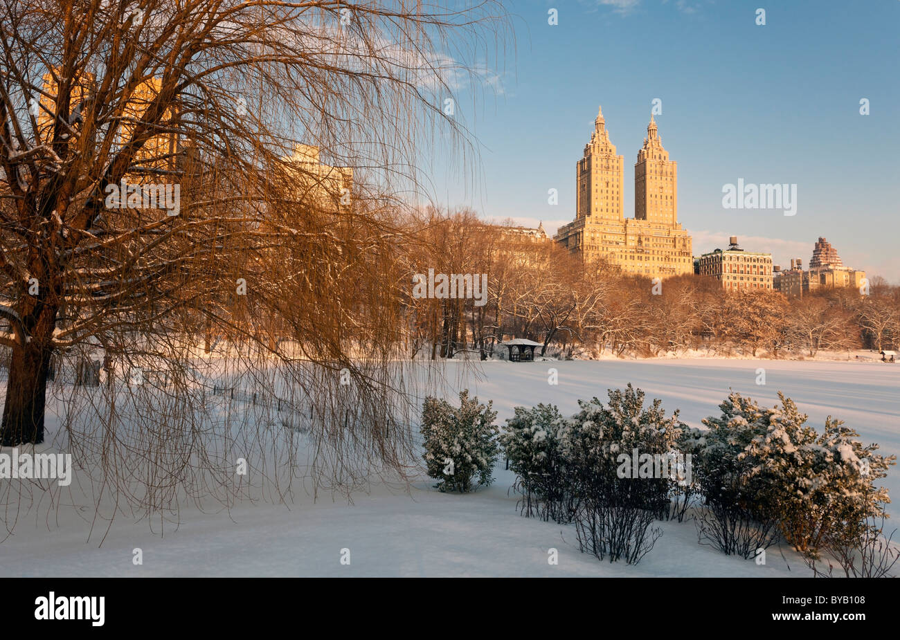 Central Park à New York après la grande tempête de neige Banque D'Images