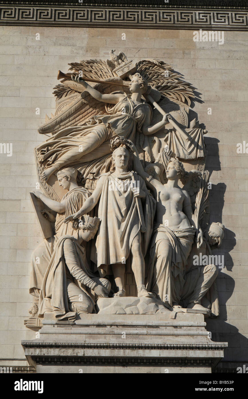 Soulagement, Le Triomphe de Napoléon en 1810, l'Arc de Triomphe, Arc de Triomphe, Place Charles de Gaulle Etoile, Paris, France, Europe Banque D'Images