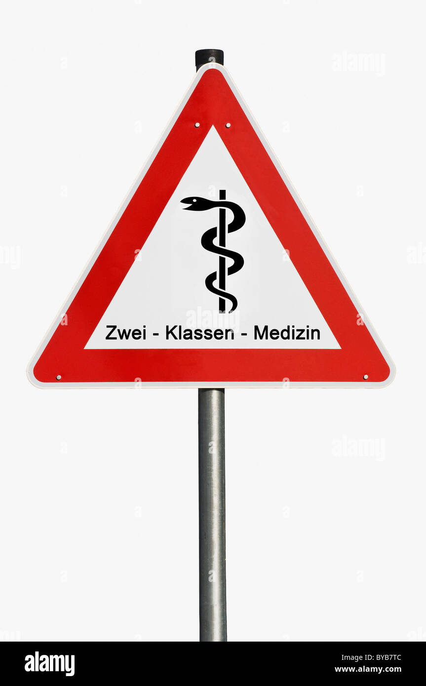 Le signe de danger, Zwei-Klassen Medizin, Allemand pour régime médical à deux vitesses, le personnel d'Esculape, image composite Banque D'Images