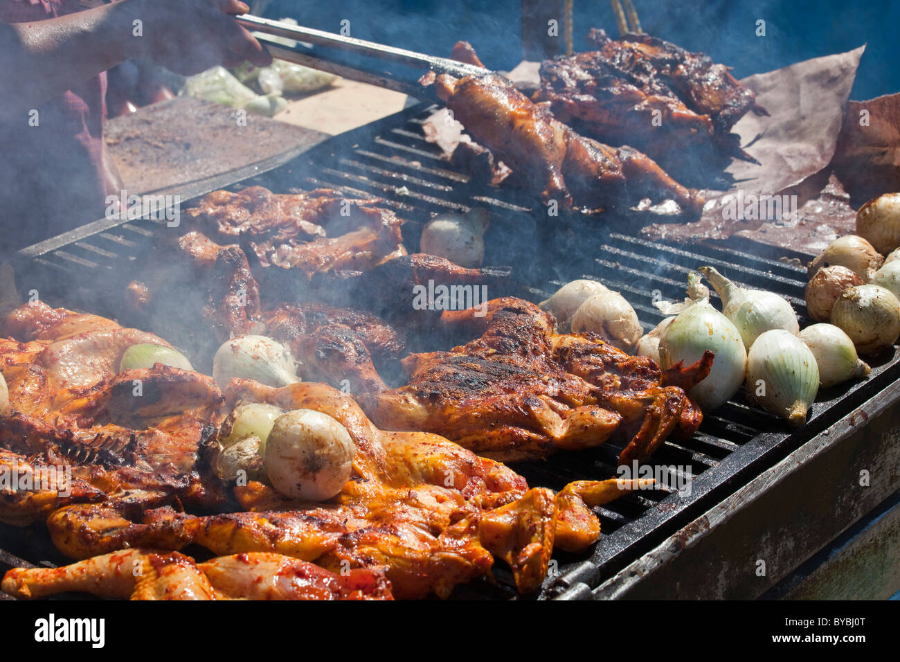 Poulet grillé, festival de San Sebastian, Zinacantán, Chiapas, Mexique, 10 km à l'extérieur de San Cristobal de las Casas Banque D'Images