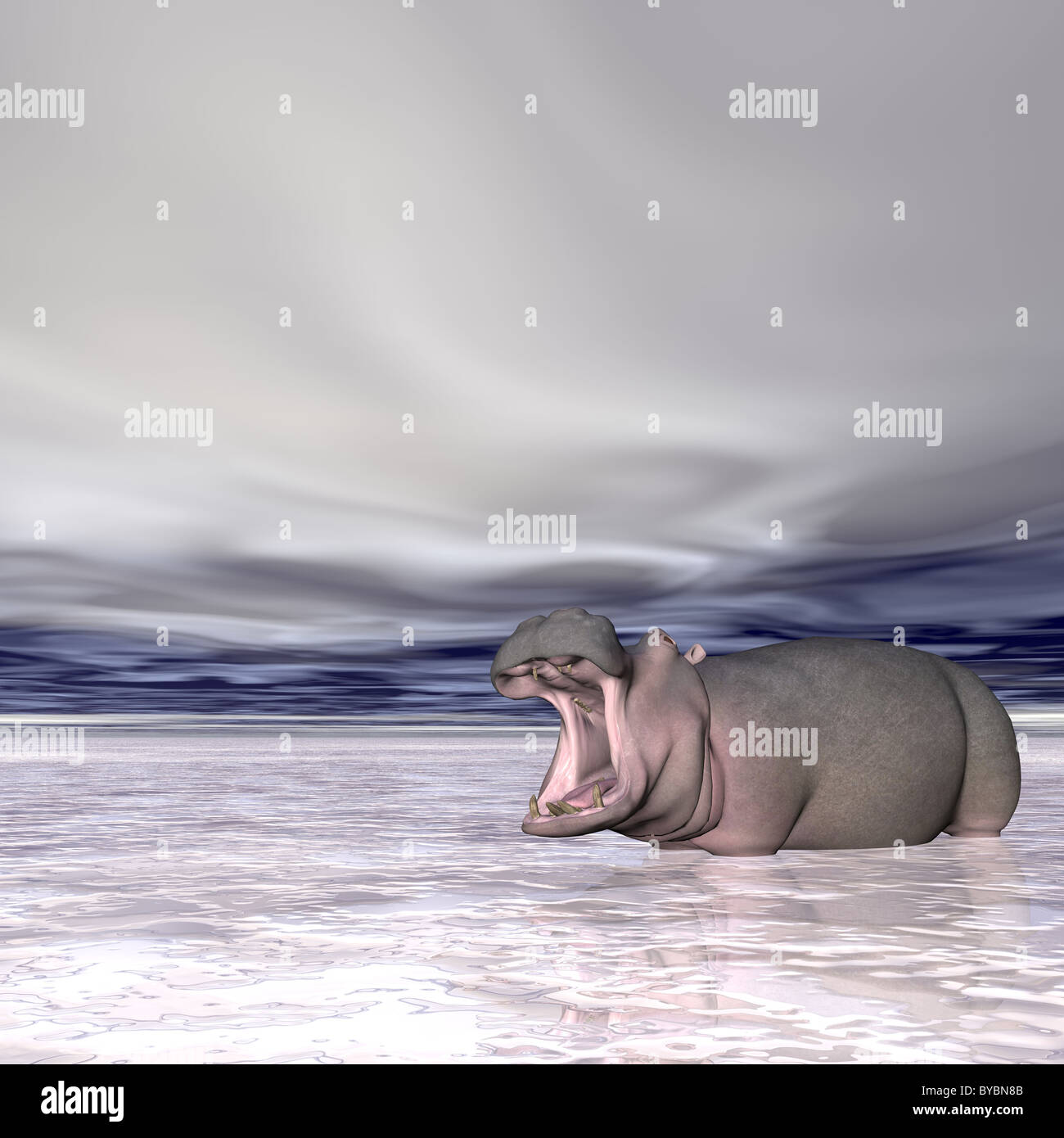 L'Illustre hippo debout dans un lac gelé Banque D'Images