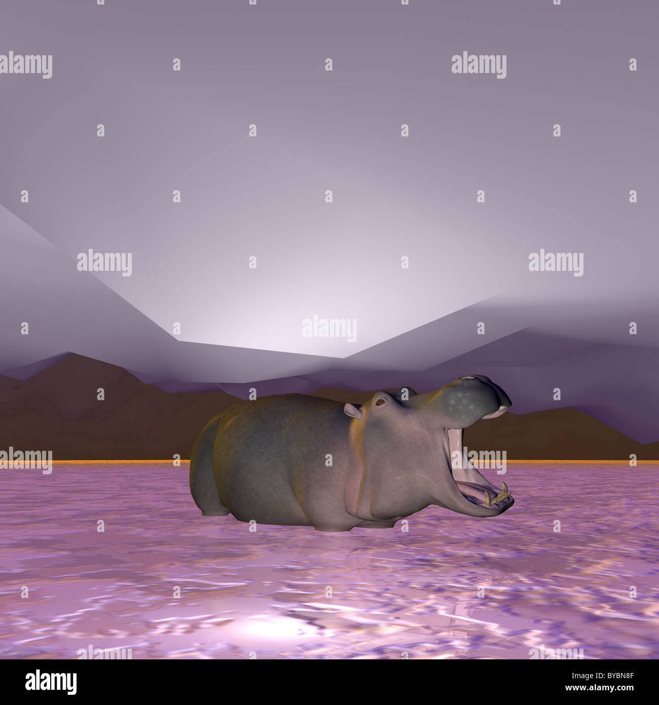 Illustration d'un hippopotame dans une rivière gelée Banque D'Images
