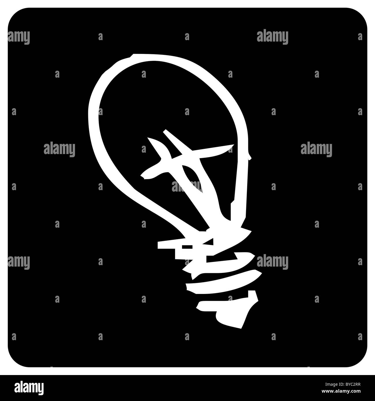 Icône de lampe blanche sur fond noir. Concepts de lumière, idée, brillant, intelligence. Convient pour un logo Banque D'Images