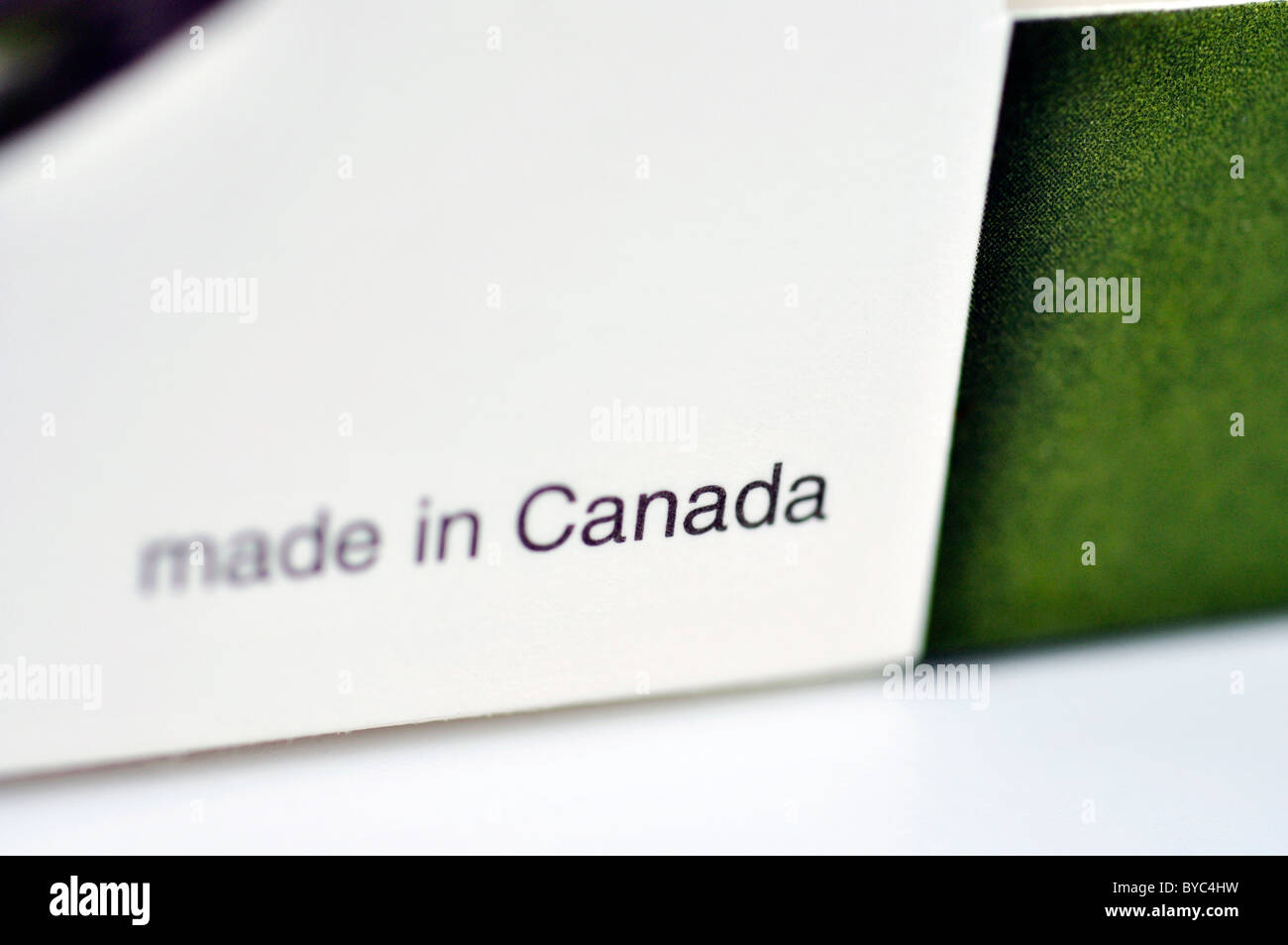 Fabriqué au Canada écrit sur emballage pour les produits alimentaires Banque D'Images