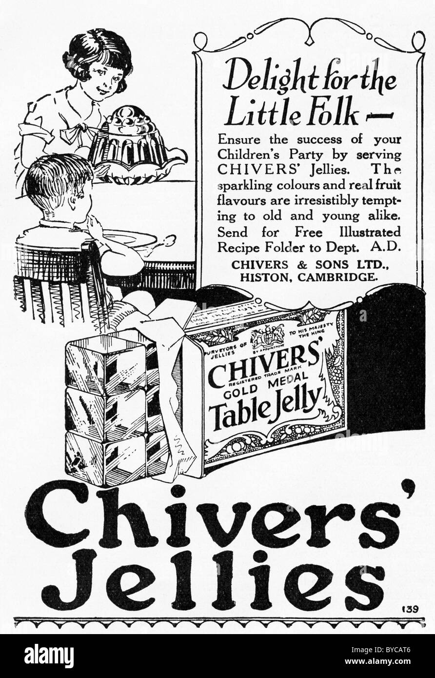 Publicité originale des années 1920 dans le magazine pour Chivers gelées Banque D'Images