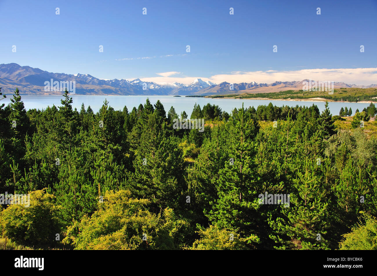 Le Lac Pukaki, District de Mackenzie, région de Canterbury, île du Sud, Nouvelle-Zélande Banque D'Images