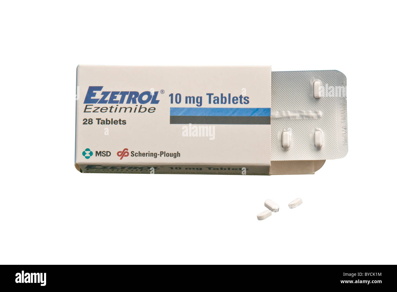 Les comprimés Ezetrol, un type de médicament connu comme un inhibiteur de l'absorption de cholestérol. Administré à des patients présentant un taux élevé de cholestérol. Banque D'Images