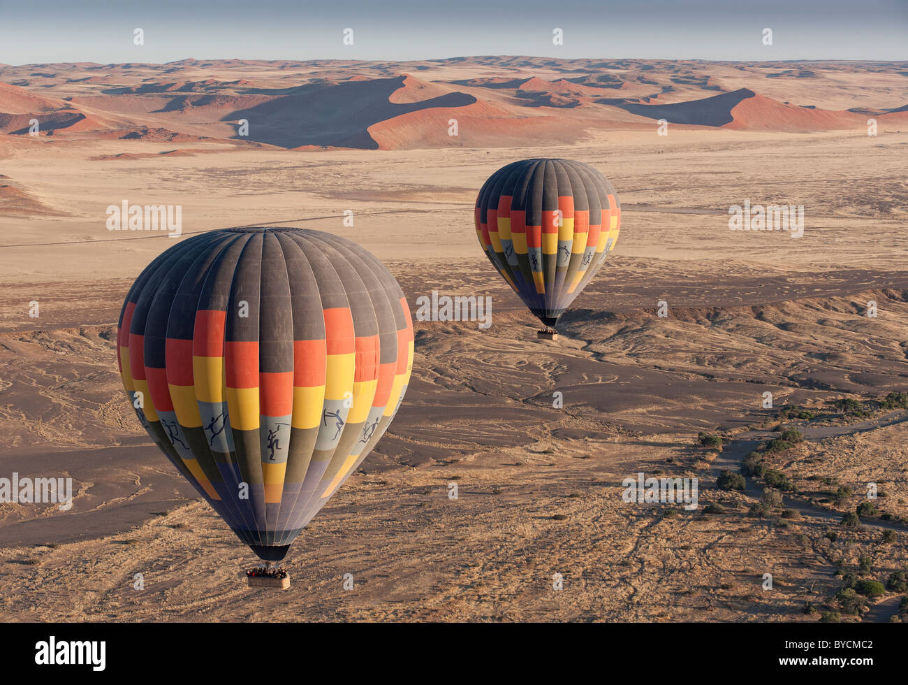 Vol en montgolfière au-dessus du parc de Namib Naukluft, centre de la Namibie. Banque D'Images