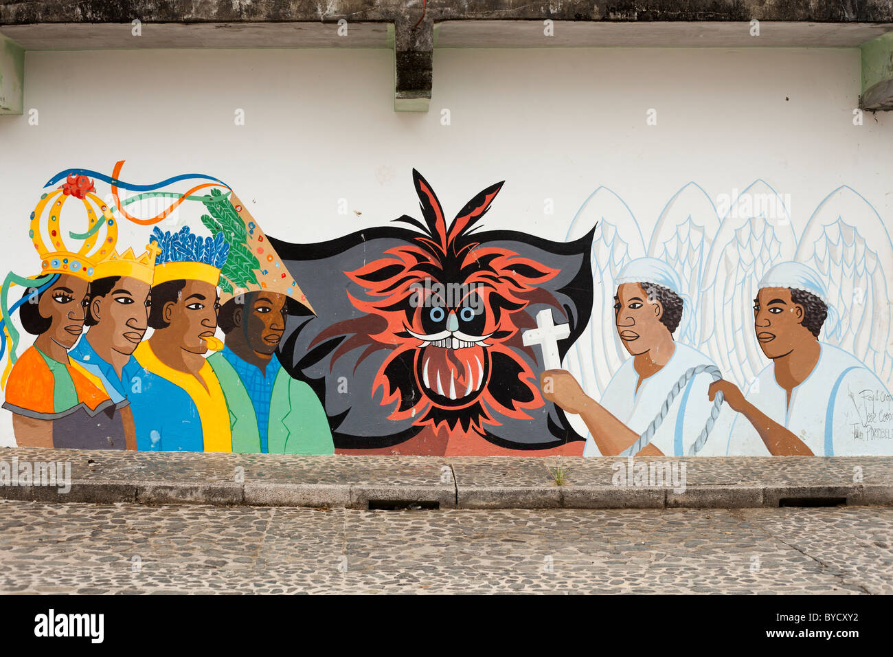 La peinture religieuse sur mur dans Portobelo, Panama Banque D'Images