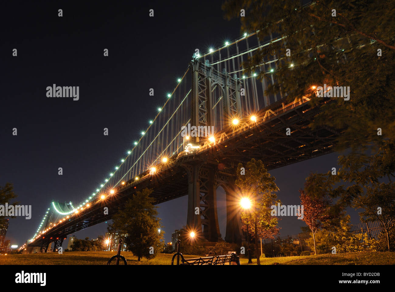 Pont de Manhattan de Fulton Ferry à Brooklyn, New York. Banque D'Images