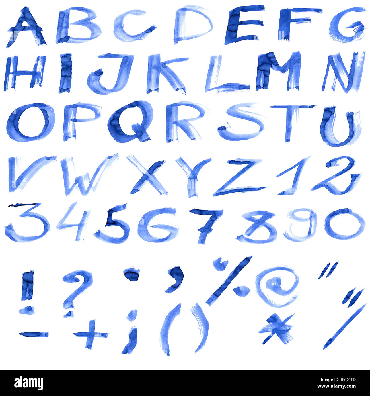 Grunge encre manuscrite alphabet, isolé sur fond blanc Banque D'Images