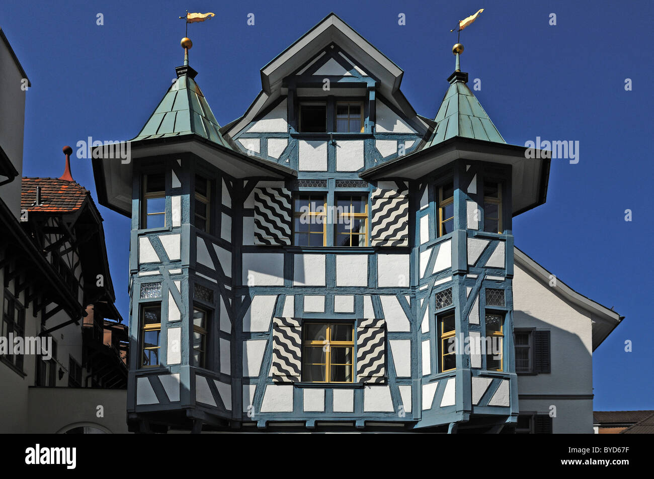 Maison à colombages ornée stopper, Gallusstrasse 20, Saint-Gall, Suisse, Europe Banque D'Images