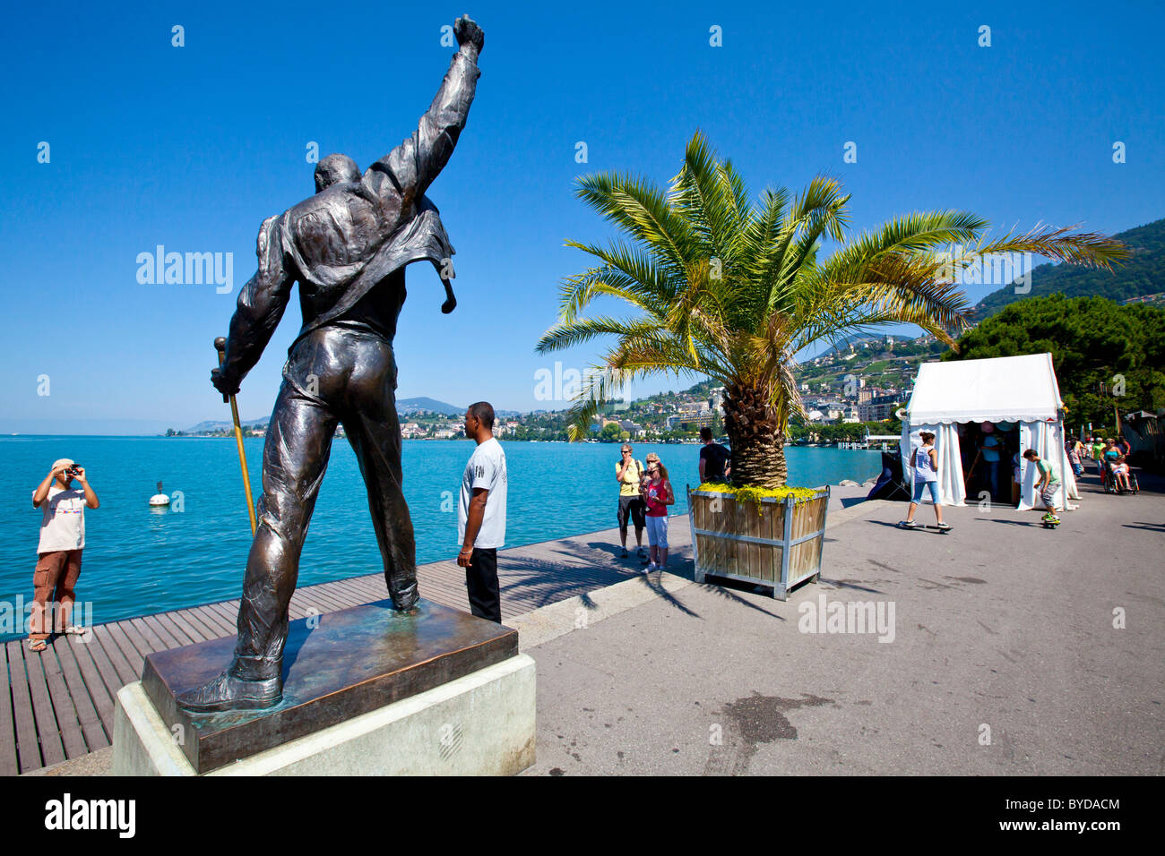 Statue de Freddie Mercury, Quai de la Rouvenaz, Lac Léman, Montreux, Canton de Vaud, Suisse