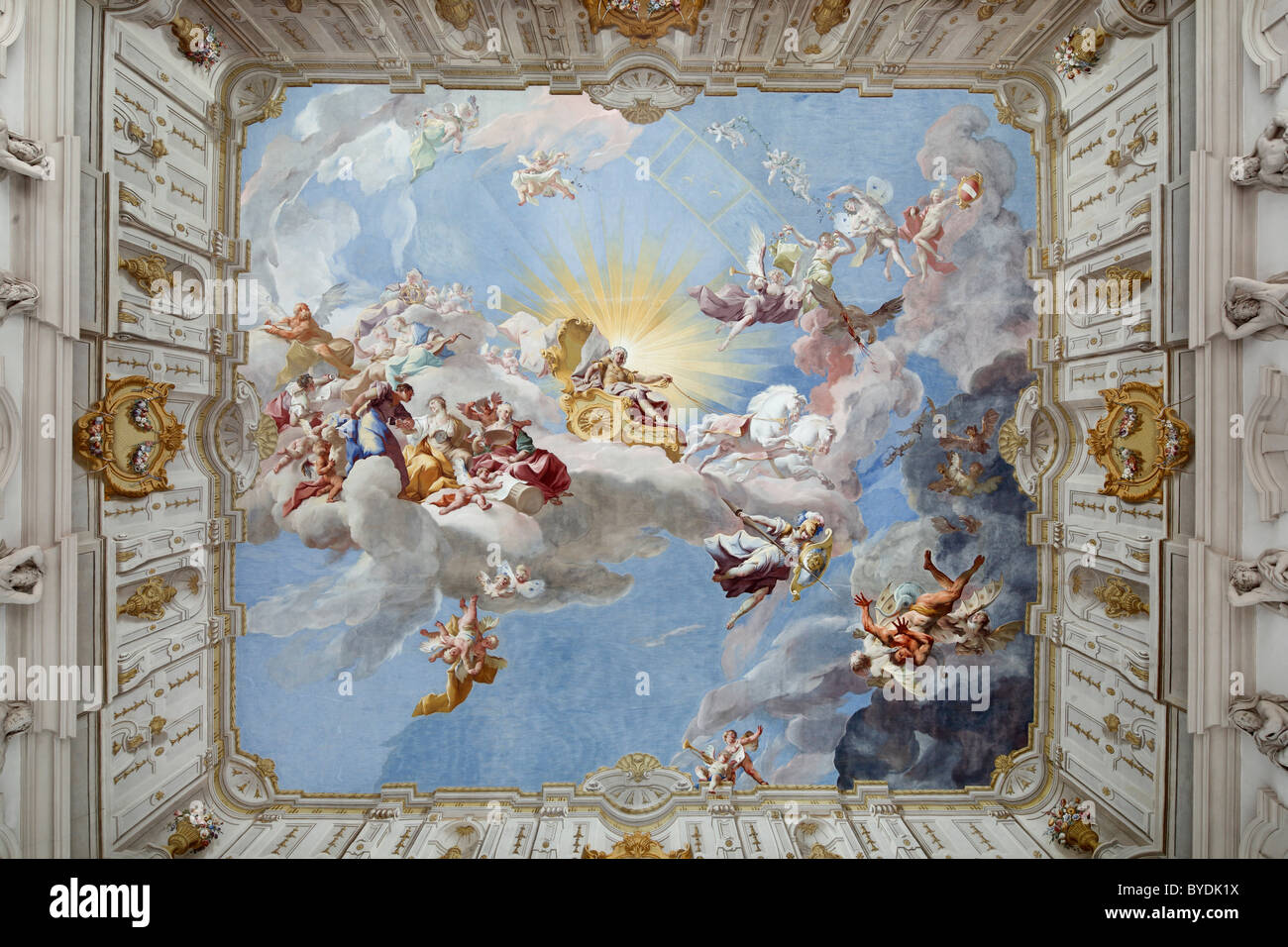 Fresques au plafond par Paul Troger au-dessus de l'Escalier de l'empereur dans l'aile impériale, Goettweig Mostviertel, Wachau, l'abbaye Banque D'Images