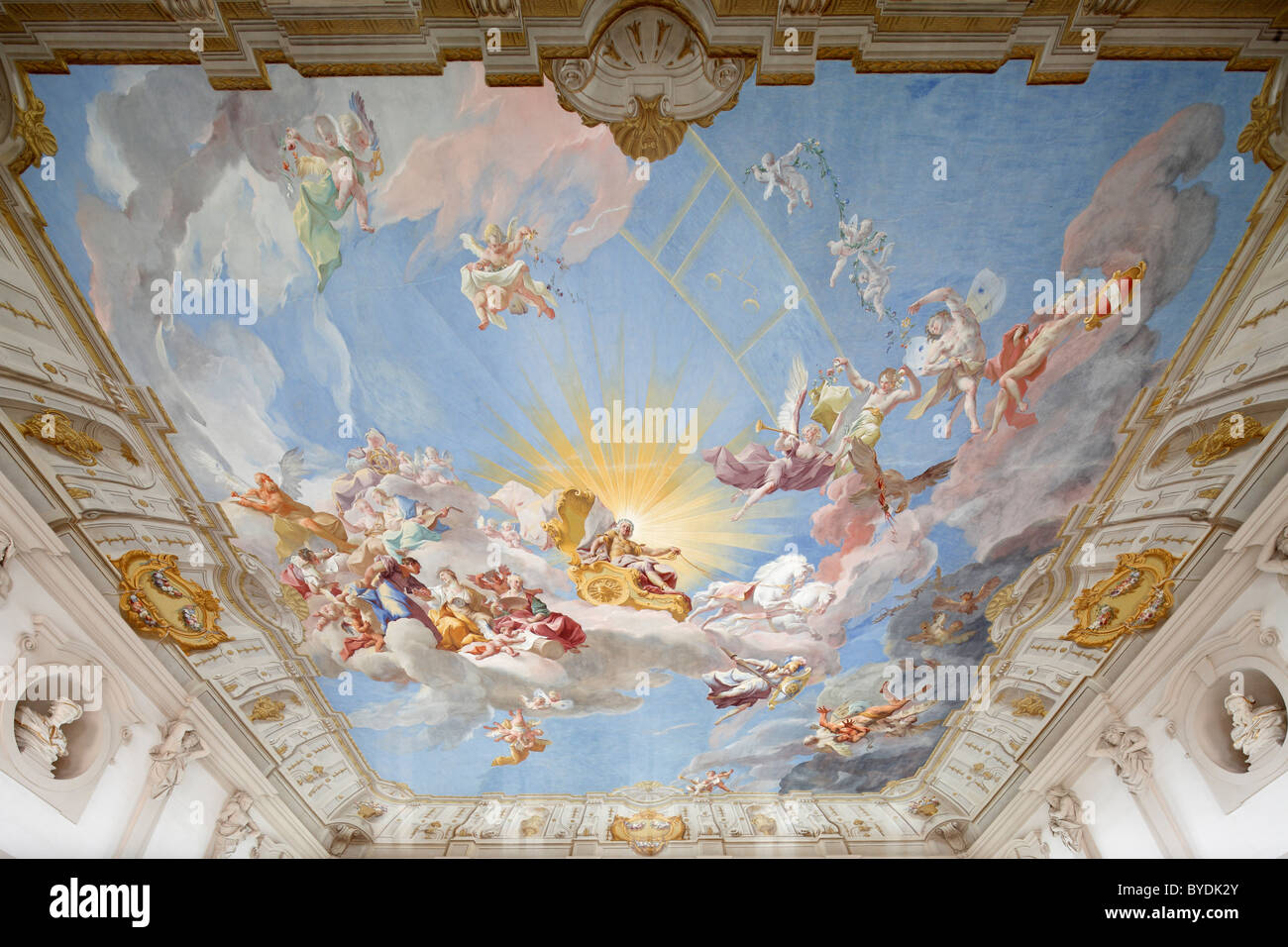 Fresques au plafond par Paul Troger au-dessus de l'Escalier de l'empereur dans l'aile impériale, Goettweig Mostviertel, Wachau, l'abbaye Banque D'Images