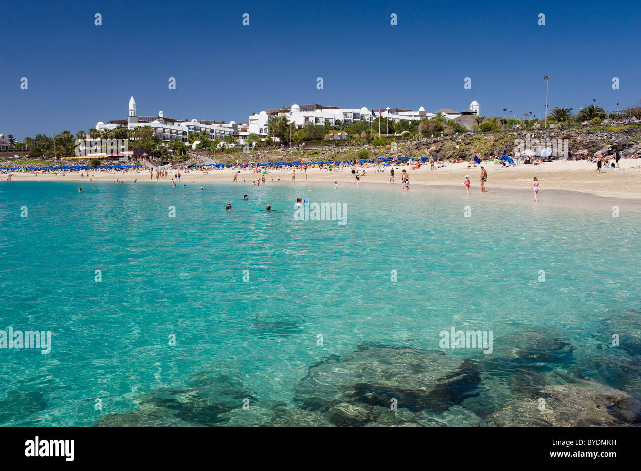 Plage de sable fin, Playa Dorada, Playa Blanca, Lanzarote, Canary Islands, Spain, Europe Banque D'Images