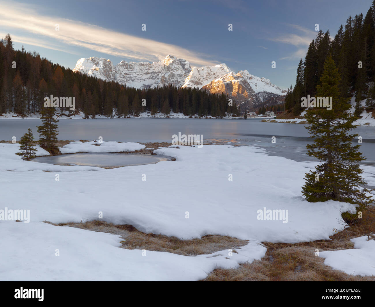 Lago Misurina, Lac de Misurina au lever du soleil, Padova, Italie, Europe Banque D'Images