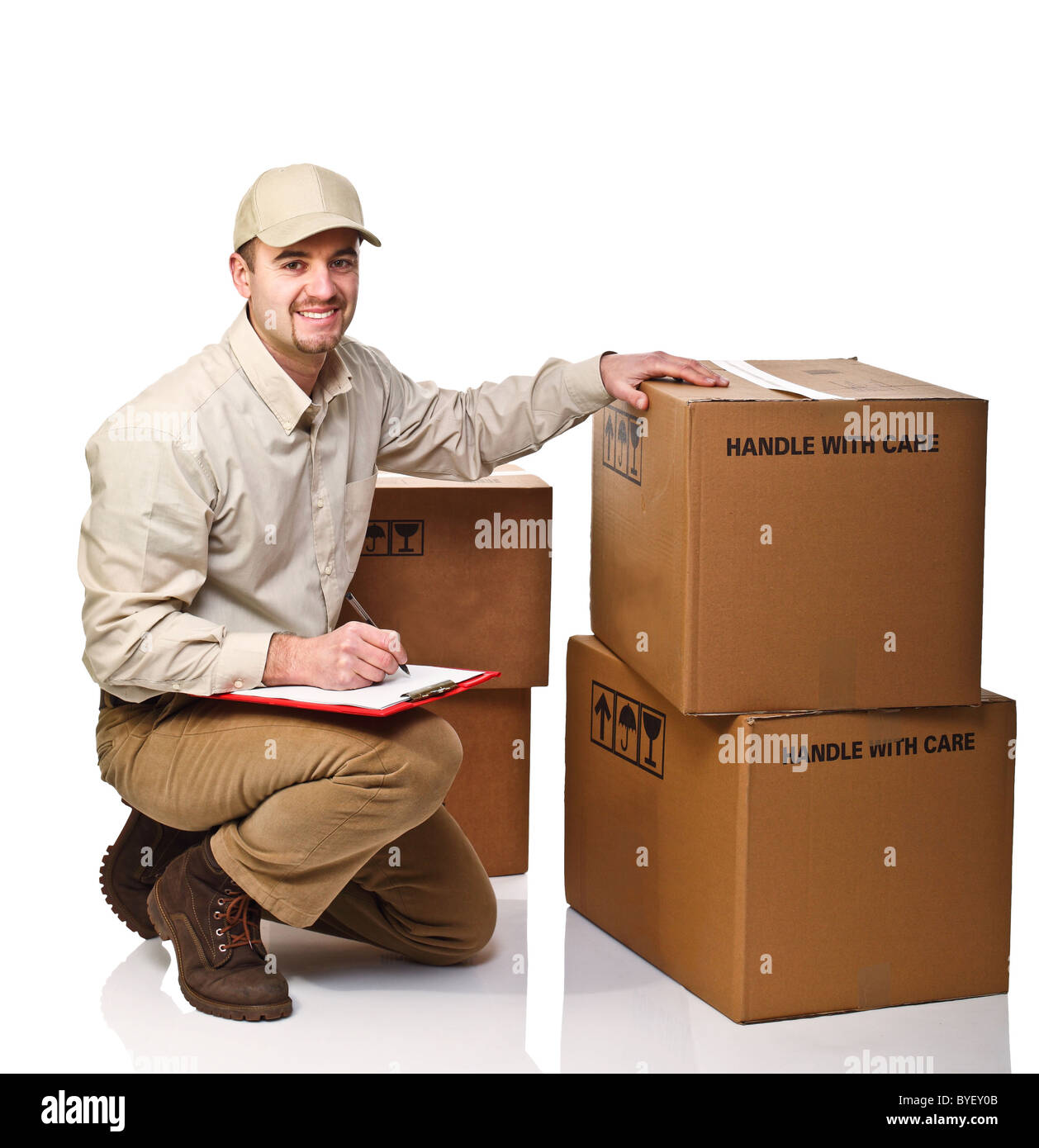 Caucasian man au travail isolated on white Banque D'Images