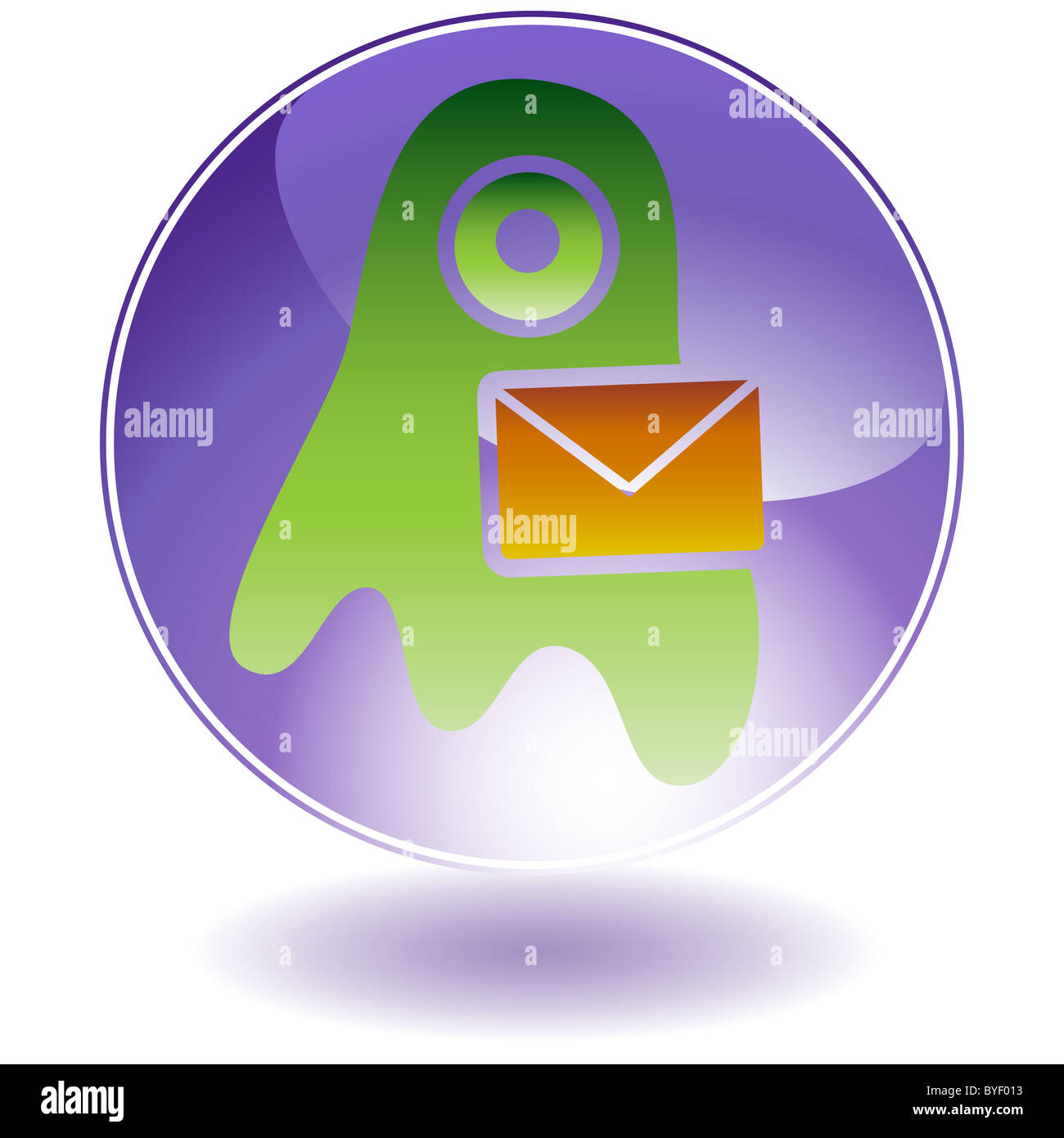 Bouton brillant rond - Email Virus. Banque D'Images