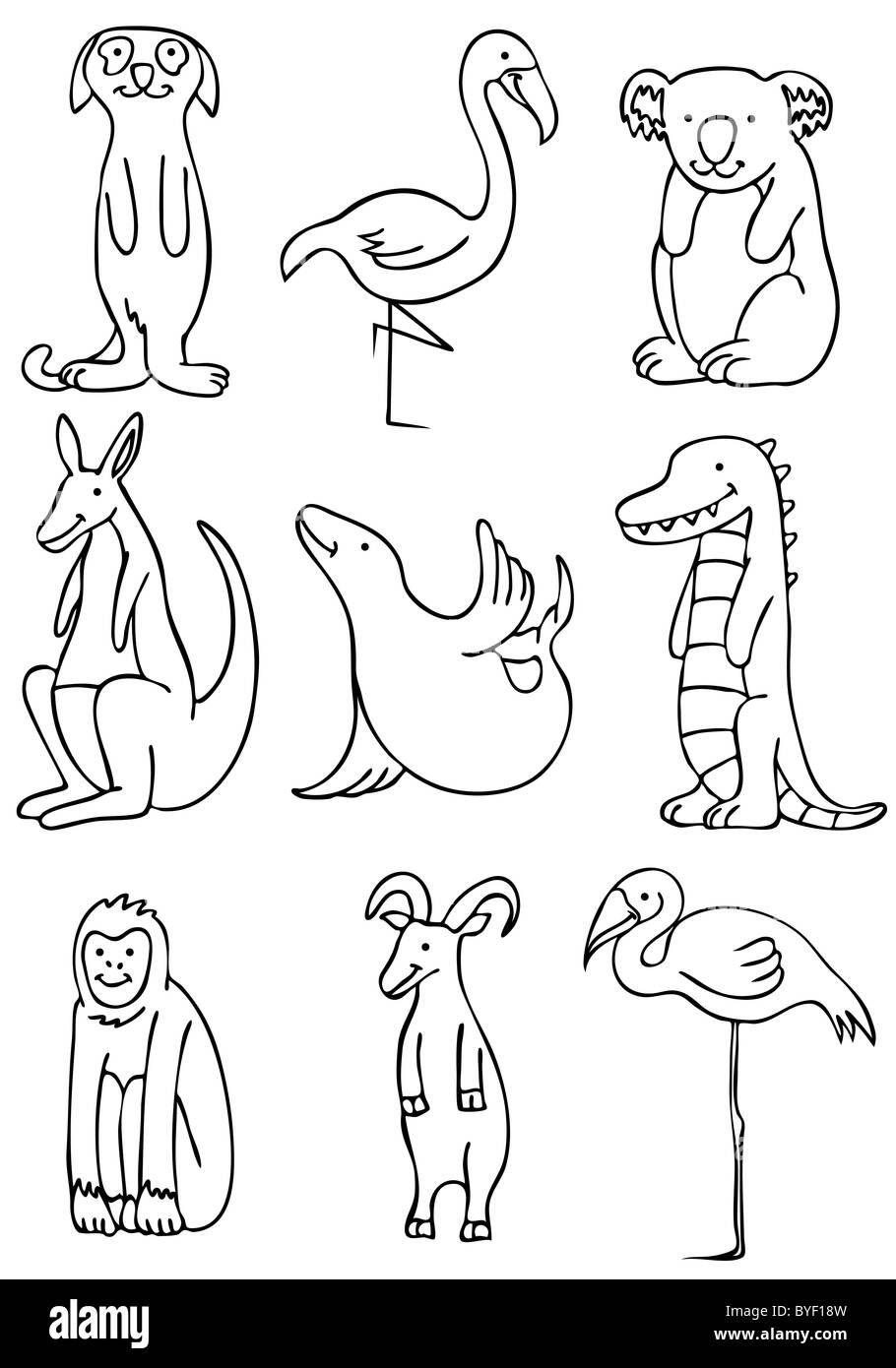 Ensemble de 9 animaux de zoo. Banque D'Images