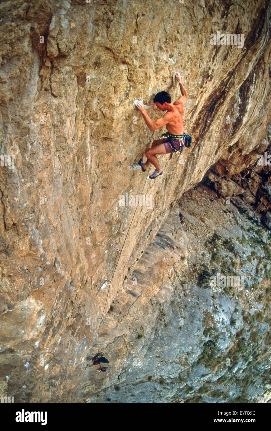 Rock climber Virgin River Gorge, Utah, USA Banque D'Images