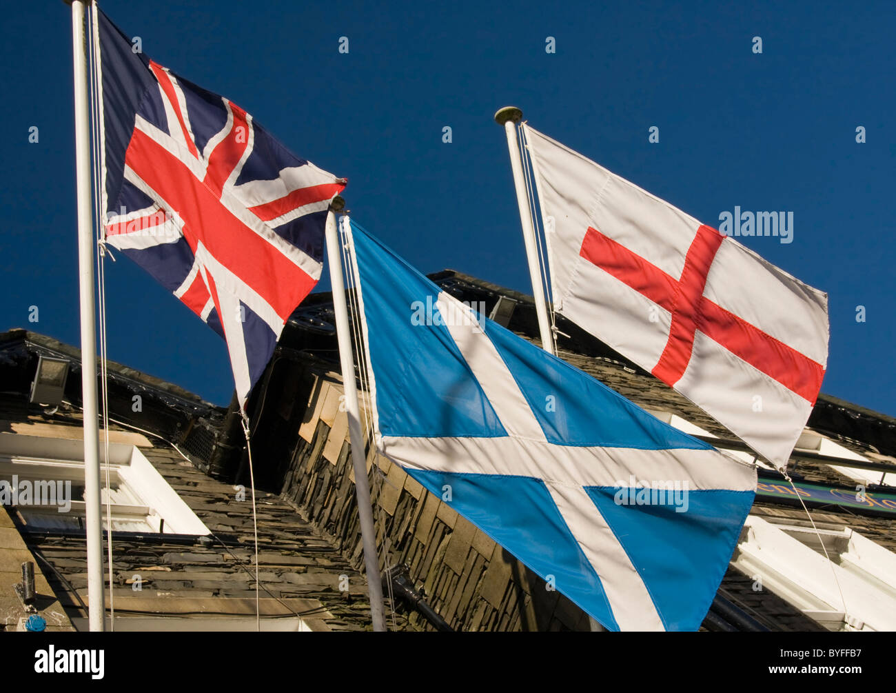 Union Jack, Écossais et St George's Flags Banque D'Images