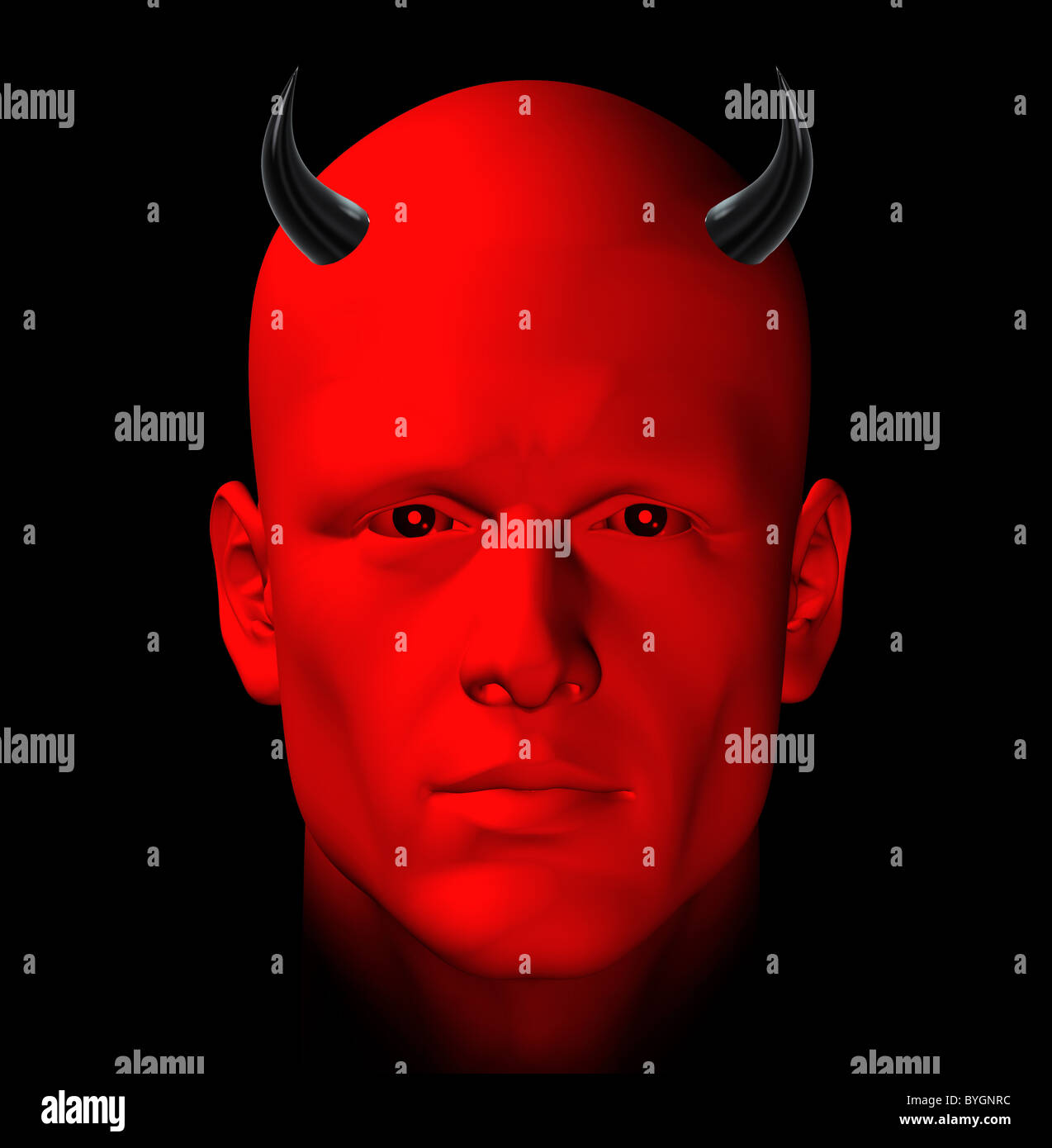 Diable rouge sur fond noir. Digital 3d illustration. Banque D'Images