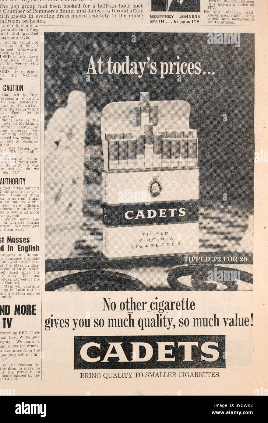 1960 Annonce d'un paquet de cigarettes au prix de trois et deux pence pour 20. Seulement ÉDITORIALE Banque D'Images